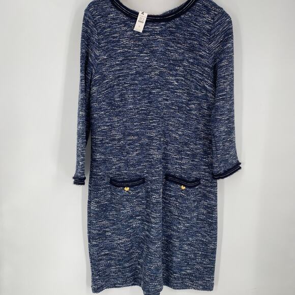 Talbots Dress Women’s 12 Tweed Knit A-Line Navy Channel Style Classic - Picture 1 of 9